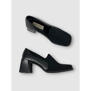 90s Vintage Croft & Barrow Black Square Toe Block Heel Loafer Pump Heels 8.5